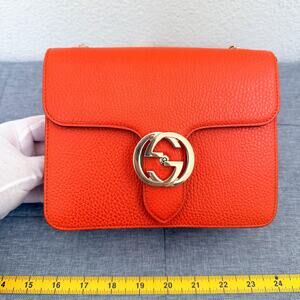 Authentic Gucci Interlocking GG Leather Chain Shoulder Bag Orange